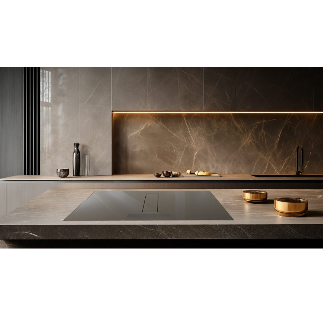 Galvamet 0EPRC080A468000 PERFECTO 80/A SMOKED SILVER Essence Edition Piano cottura Induzione Cappa Integrata 4 zone 700 m3/h, Bridge Classe A++ cm. 80 x 52