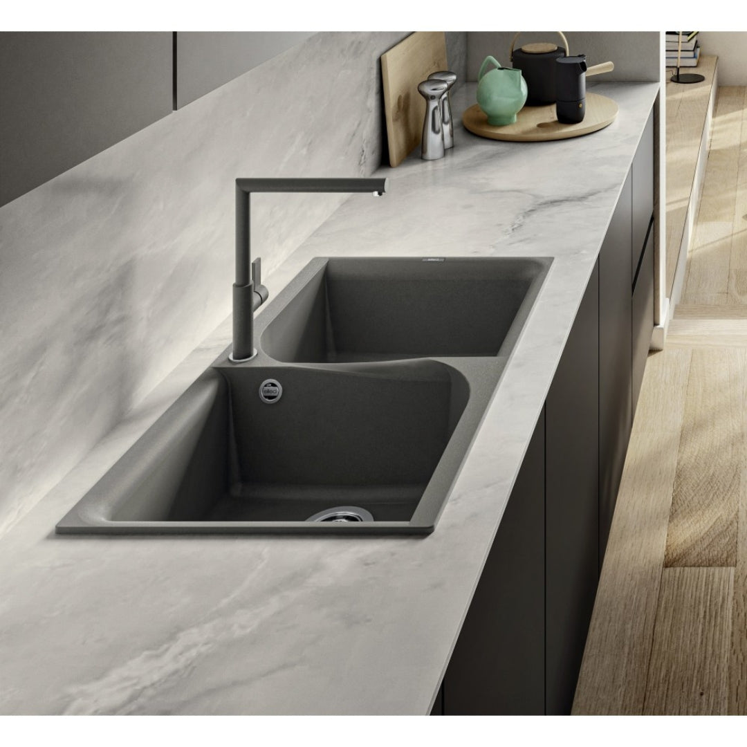 ELLECI EGO 400 LGE45048 Lavello 2 Vasche Granitek Matt Cemento 48 cm. 86x50