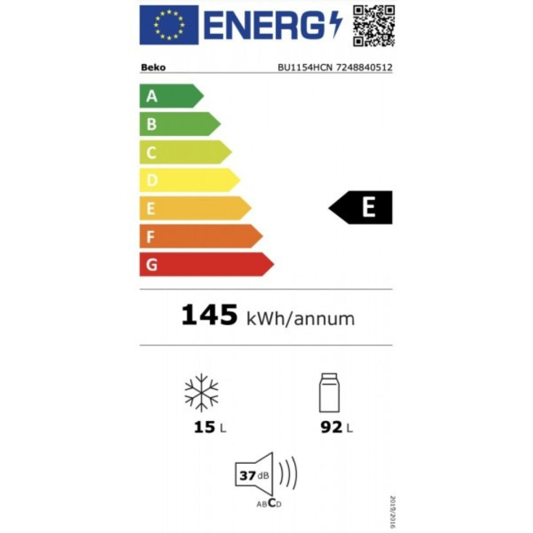 BEKO BU1154HCN Frigorifero Sottotavolo Incasso con Celletta Freezer 107 L Silenzioso Bianco cm. 82 x 60 x 55