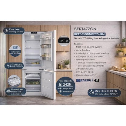 F.LLI BERTAZZONI PROFESSIONAL REF603BBNPVC-S Frigorifero Incasso No Frost 242 Lt. Classe E cm. 178 x 54 x 55