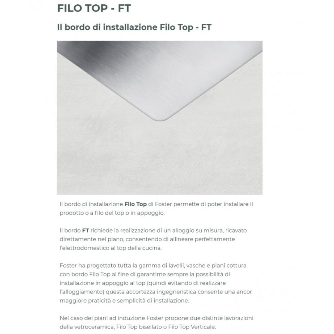 Foster KE 7601032 Piano Cottura da Incasso Filotop 5 Fuochi Gas Acciaio Inox Satinato Griglie in Ghisa cm. 80 x 51