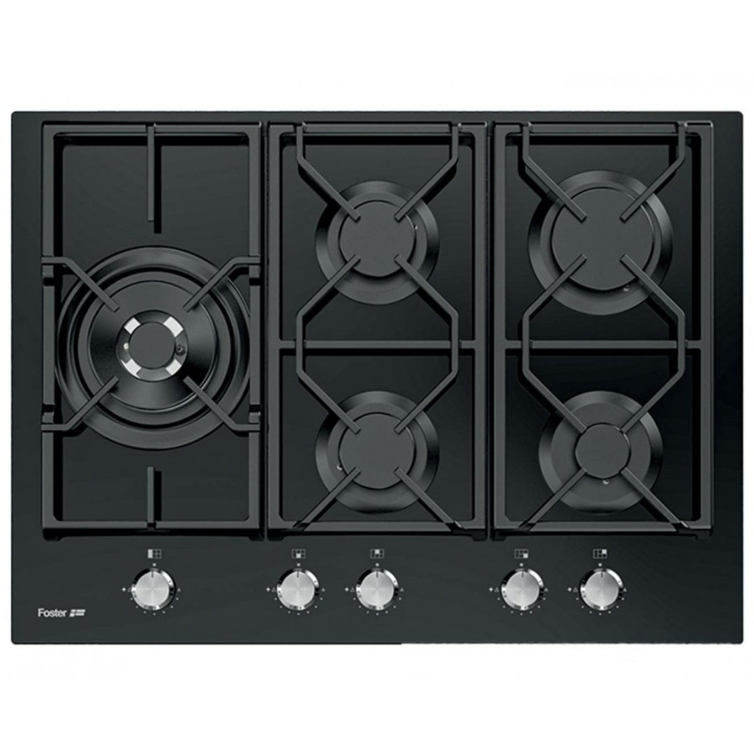 FOSTER POWER 7043632 Piano Cottura Gas 5 Fuochi Cristallo Nero cm. 72 x 50