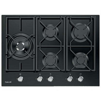 FOSTER POWER 7043632 Piano Cottura Gas 5 Fuochi Cristallo Nero cm. 72 x 50