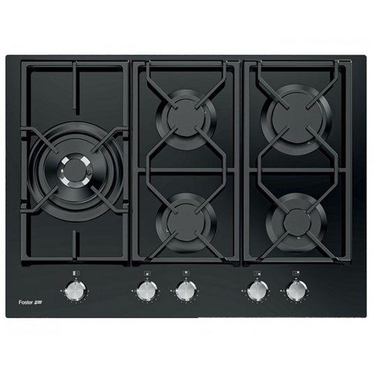 FOSTER POWER 7043632 Piano Cottura Gas 5 Fuochi Cristallo Nero cm. 72 x 50