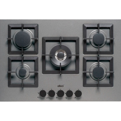 ELLECI PLANO 75 PGSP75148CS Piano Cottura a Gas 5 Fuochi con Wok 4 kW Finitura Cemento Griglie in Ghisa cm. 75 x 51