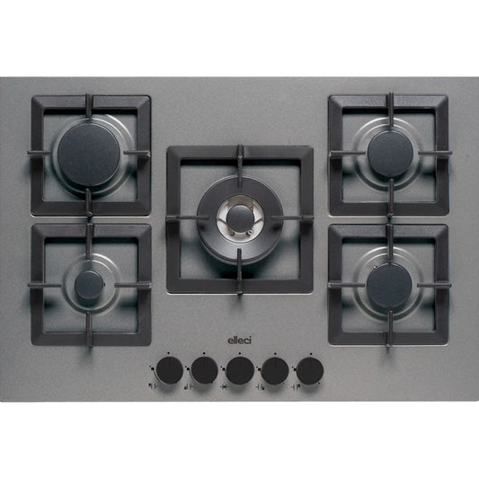 ELLECI PLANO 75 PGSP75148CS Piano Cottura a Gas 5 Fuochi con Wok 4 kW Finitura Cemento Griglie in Ghisa cm. 75 x 51