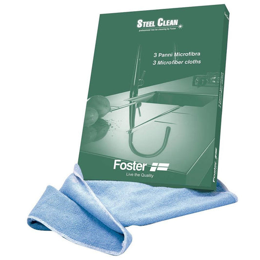 FOSTER STEEL CLEAN 8333000 Set di Panni in Microfibra per Unto Grasso e Polvere