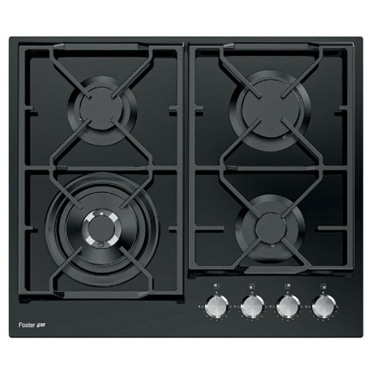 FOSTER POWER GLASS 7041632 Piano Cottura Gas 4 Fuochi Vetro Nero cm. 75 x 51