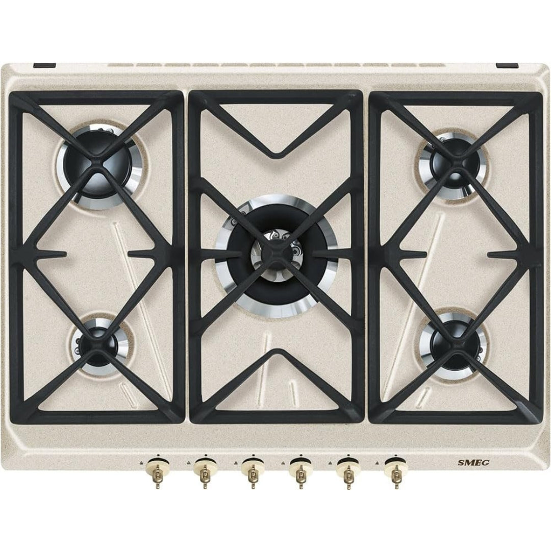 SMEG SRV876AVOGH2 Piano Cottura Gas 5 Bruciatori Griglie Ghisa Avena cm. 70 x 50