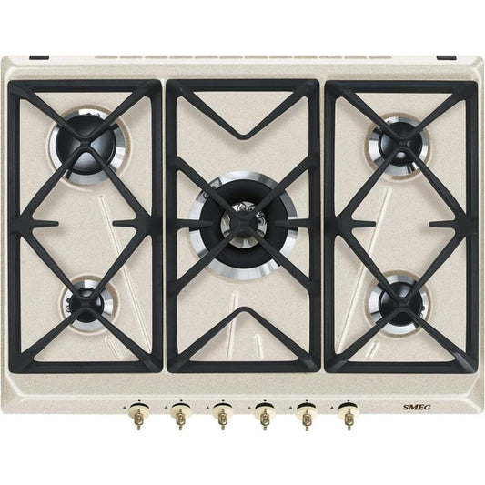 SMEG SRV876AVOGH2 Piano Cottura Gas 5 Bruciatori Griglie Ghisa Avena cm. 70 x 50