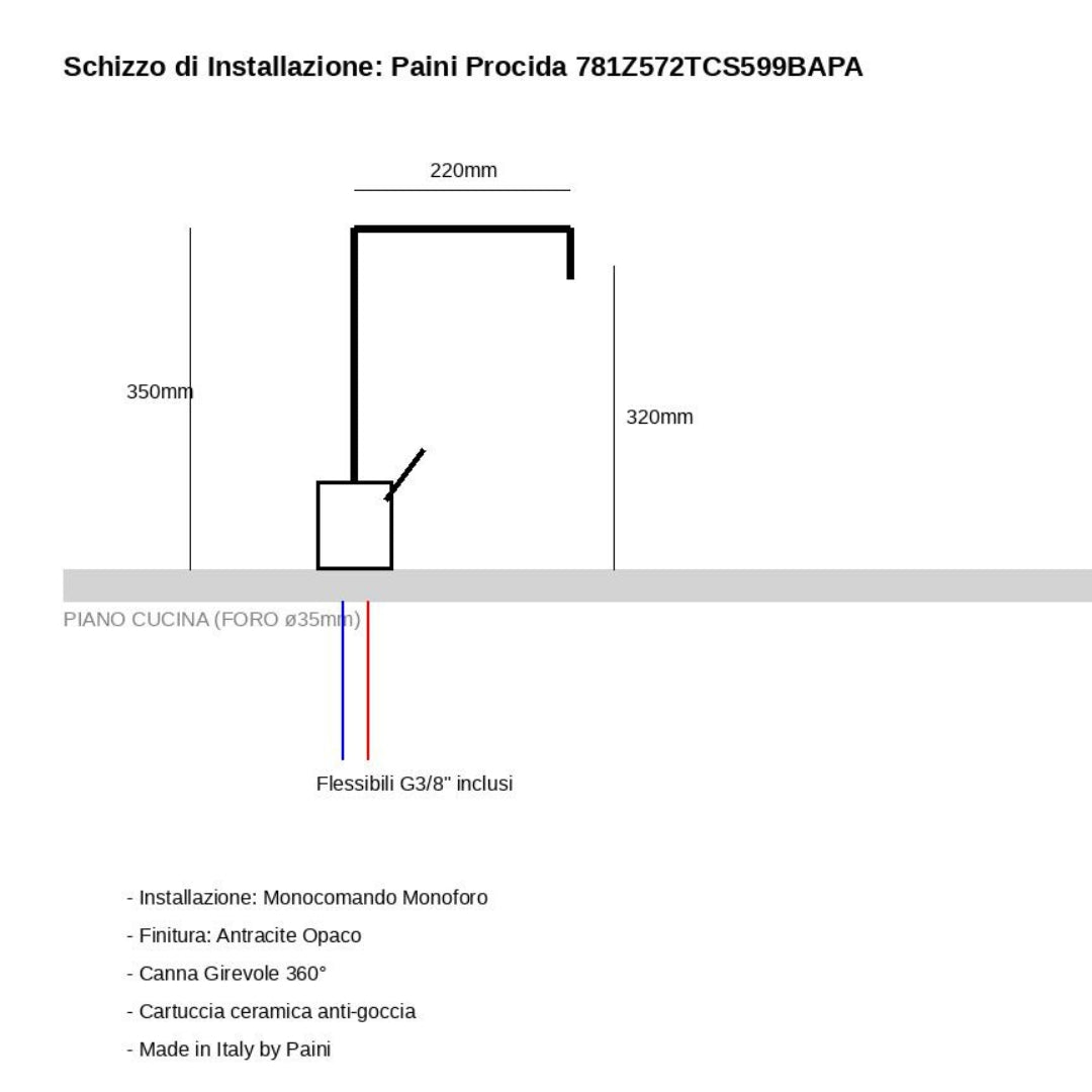 PAINI PROCIDA 781Z572TCS599BAPA Rubinetto Cucina Canna Girevole Monocomando Antracite