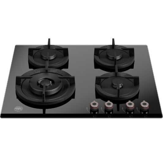 F.LLI BERTAZZONI PROFESSIONAL P604LPROGNE Piano Cottura Gas 4 Fuochi Gas 1 Fuoco Tripla Corona Griglie in Ghisa Cristallo Nero cm. 60 x 52