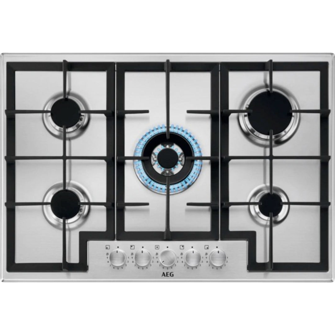 AEG SLIM HGB75420SM Piano Cottura 5 Fuochi Gas Tripla Corona Centrale Inox cm. 75 x 51