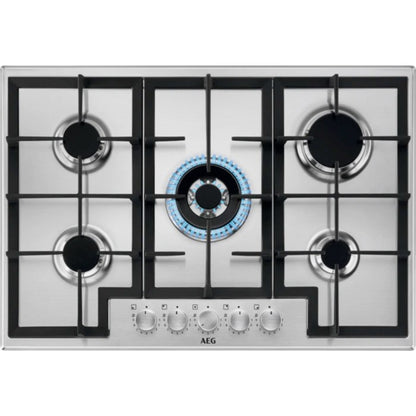 AEG SLIM HGB75420SM Piano Cottura 5 Fuochi Gas Tripla Corona Centrale Inox cm. 75 x 51