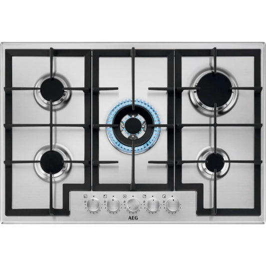 AEG SLIM HGB75420SM Piano Cottura 5 Fuochi Gas Tripla Corona Centrale Inox cm. 75 x 51