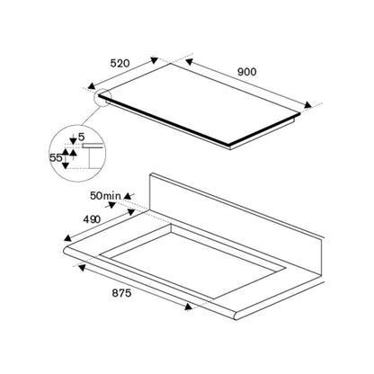 F.LLI BERTAZZONI MODERN P905I2M30NV Piano cottura a Induzione Elettrico Vetroceramica Nero cm. 90 x 52