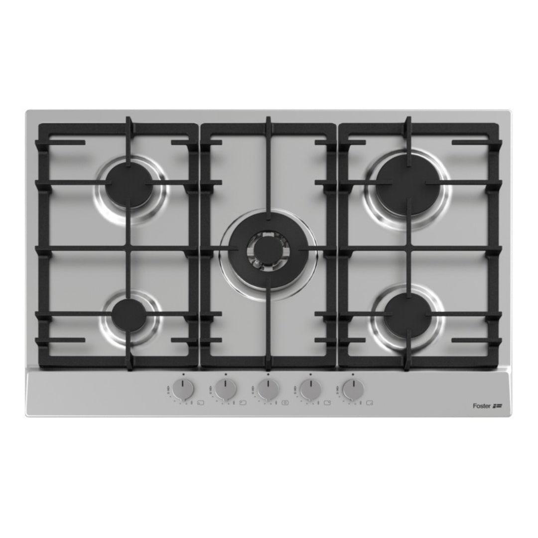 FOSTER POWER 7015032 Piano Cottura 5 Fuochi Gas Valvola Sicurezza Inox cm. 75 X 50