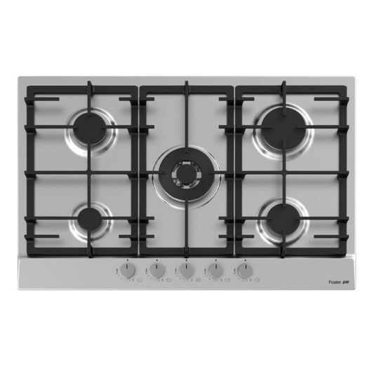 FOSTER POWER 7015032 Piano Cottura 5 Fuochi Gas Valvola Sicurezza Inox cm. 75 X 50