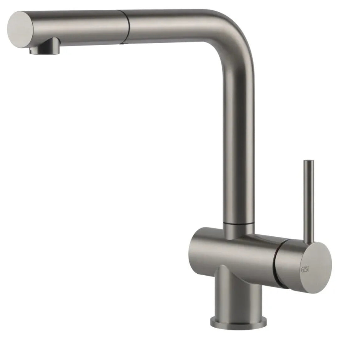 GESSI STEEL BRUSHED 60598/239 Rubinetto Cucina Canna Alta Doccetta Estraibile Inox Spazzolato