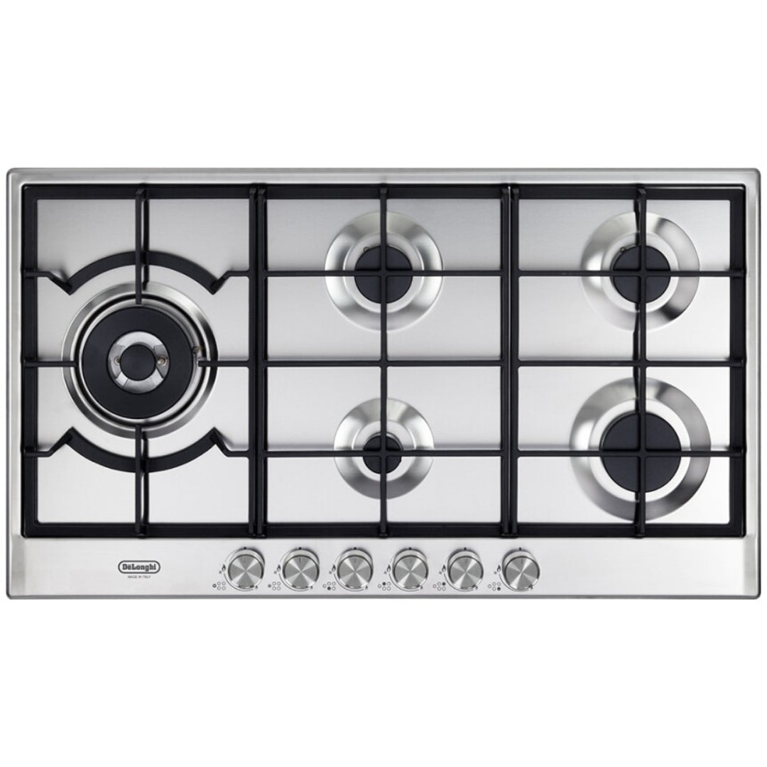 DE LONGHI NSL590DX Piano Cottura 5 Fuochi Griglie Ghisa Sopratop Inox cm. 90 x 51