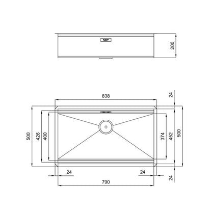 FOSTER MILANO 1014850 Lavello Cucina 1 Vasca Incasso Sottotop Inox cm. 84 x 50