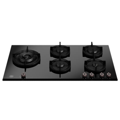 F.LLI BERTAZZONI PROFESSIONAL P905LPROGNE Piano Cottura Gas 5 Fuochi Nero Cristallo Wok Laterale cm. 90 x 52