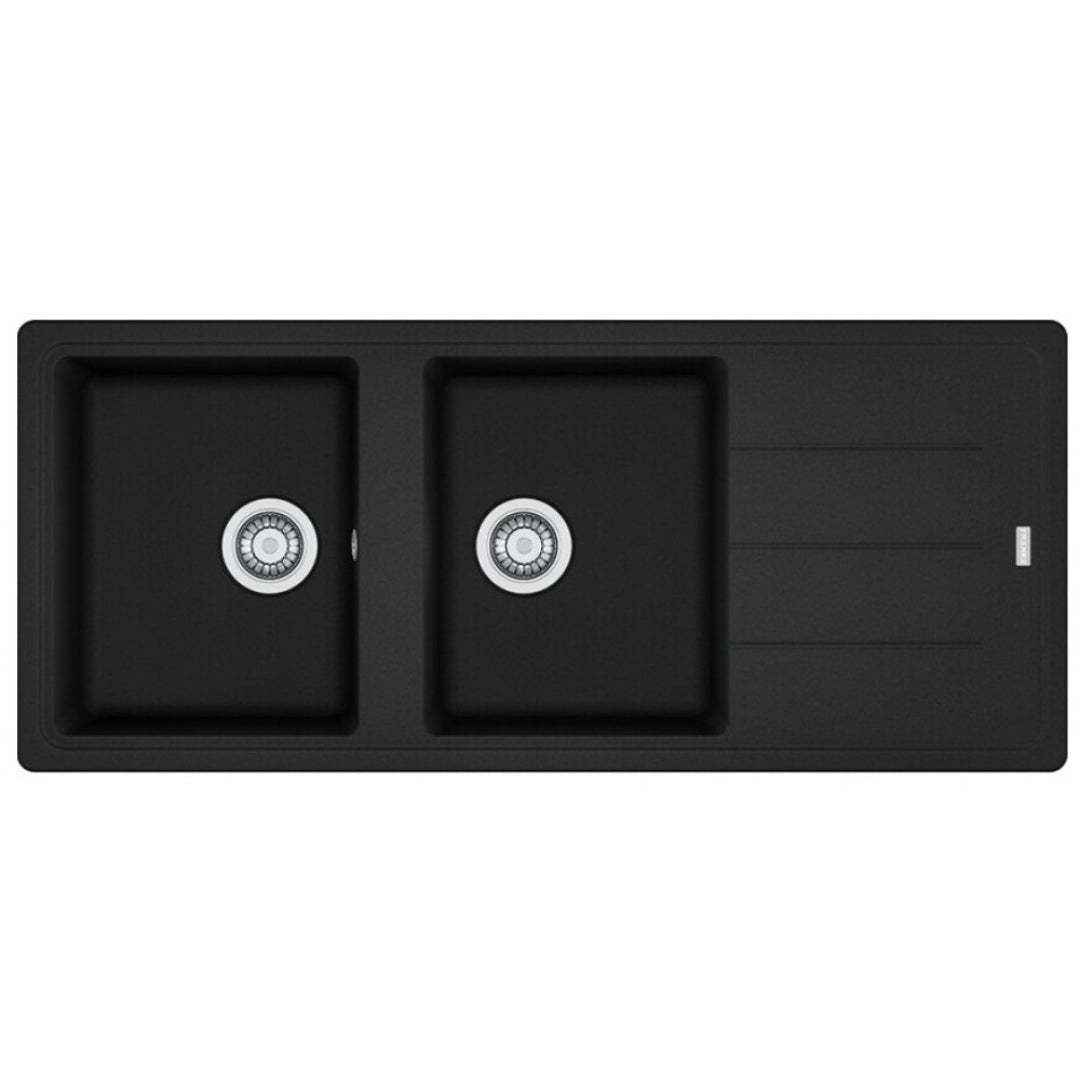 FRANKE BOSTON 114.0661.716 Lavello 2 Vasche Gocciolatoio Sopratop Nero cm. 116 x 50