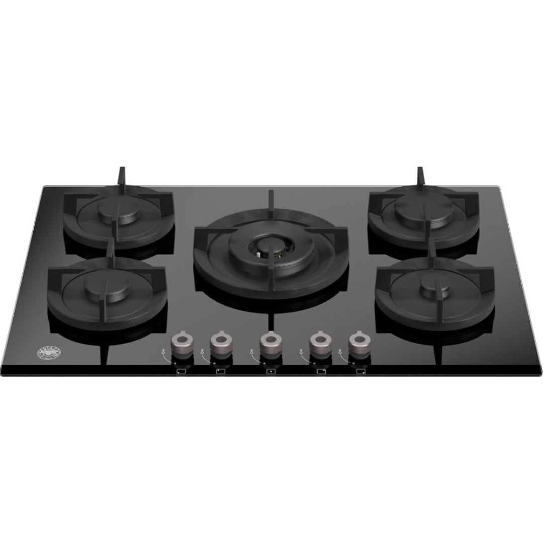 F.LLI BERTAZZONI P755CPROGNE Painmo Cotura Gas 5 Fuochi Cristallo Nero cm. 75 x 52