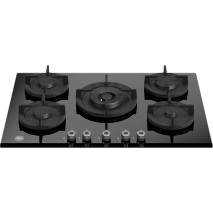 F.LLI BERTAZZONI P755CPROGNE Painmo Cotura Gas 5 Fuochi Cristallo Nero cm. 75 x 52