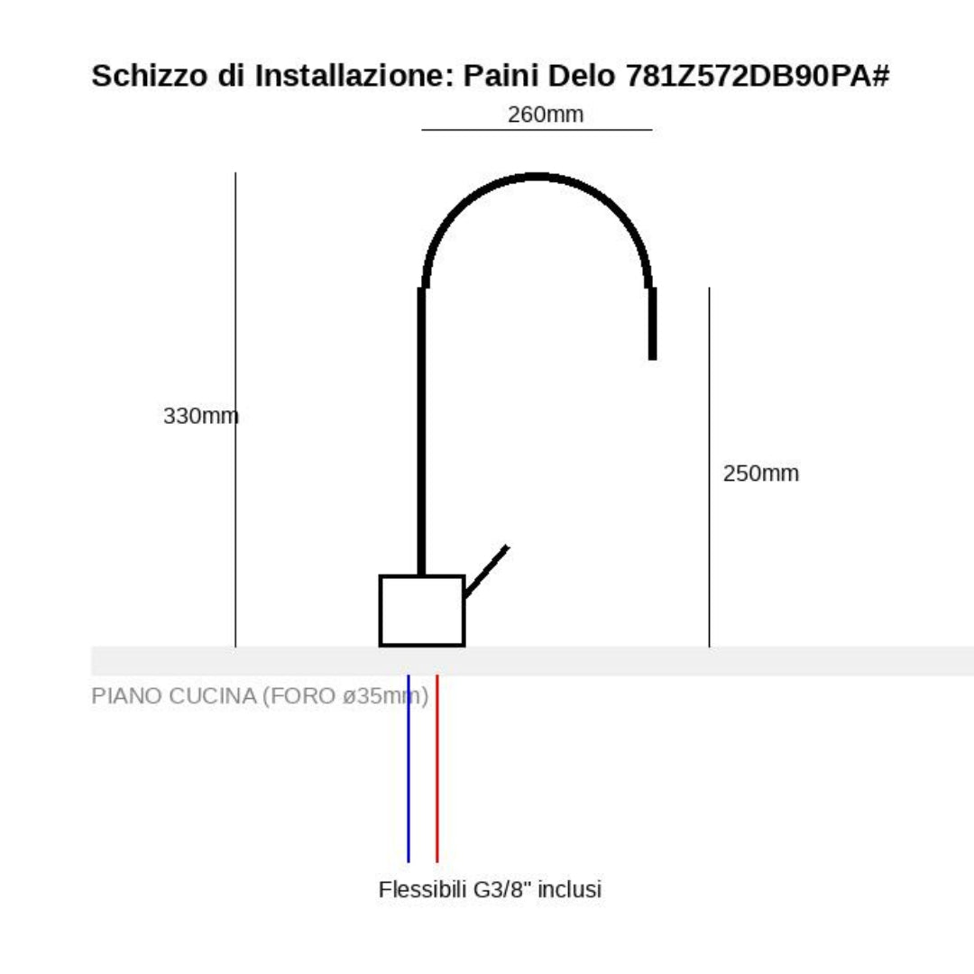 PAINI DELO 781Z572DB90PA Rubinetto Miscelatore Lavello Cucina Girevole Canna U Nero