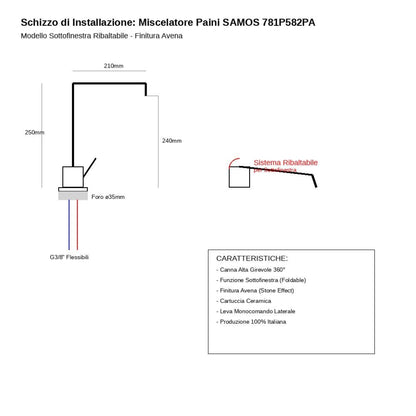 PAINI SAMOS 781P582PA Rubinetto Miscelatore Cucina Sottofinestra Girevole Avena