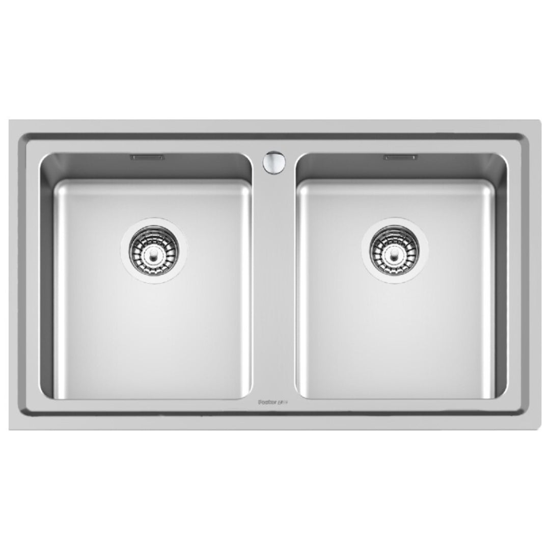 FOSTER EVO 3274050 Lavello Cucina 2 Vasche Incasso Sopratop Inox Spazzolato cm. 86 x 50