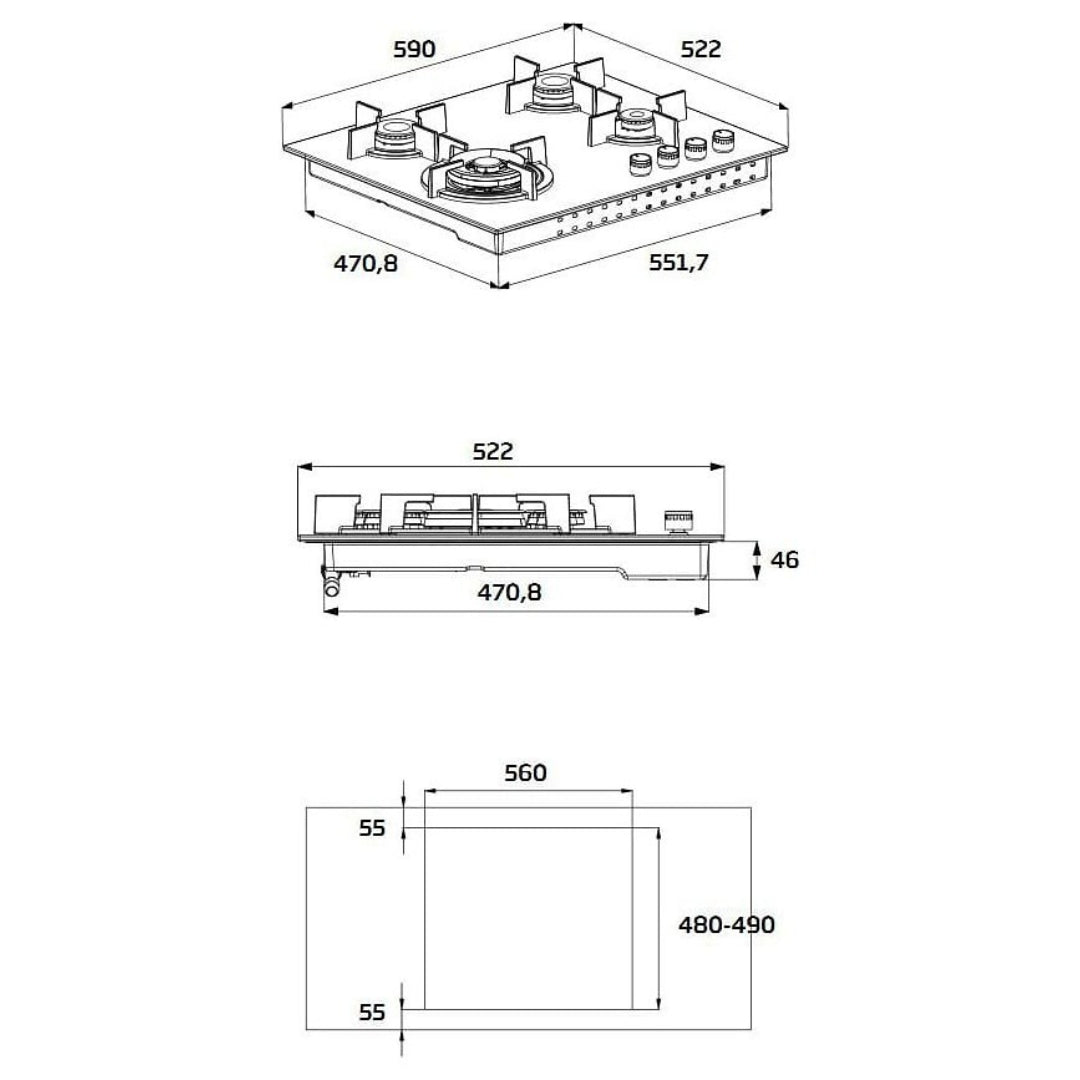 BEKO ZARA HILG64222SZG Piano Cottura 4 Fuochi a Gas Vetro Grigio cm. 60 x 50