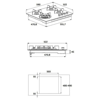 BEKO ZARA HILG64222SZG Piano Cottura 4 Fuochi a Gas Vetro Grigio cm. 60 x 50