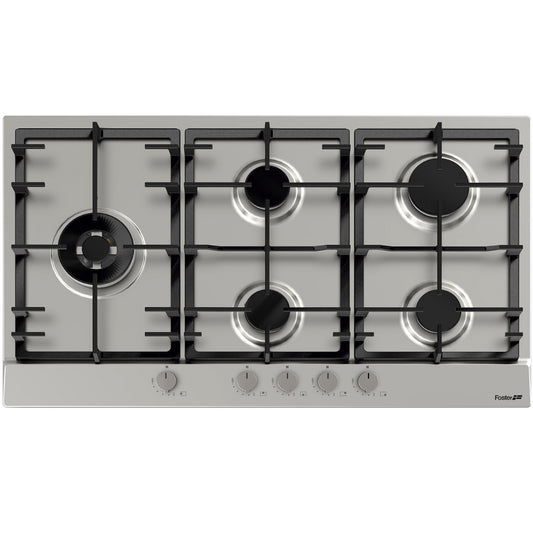 FOSTER POWER 7016032 Piano Cottura Gas 5 Fuochi Inox Spazzolato cm. 86 x 50