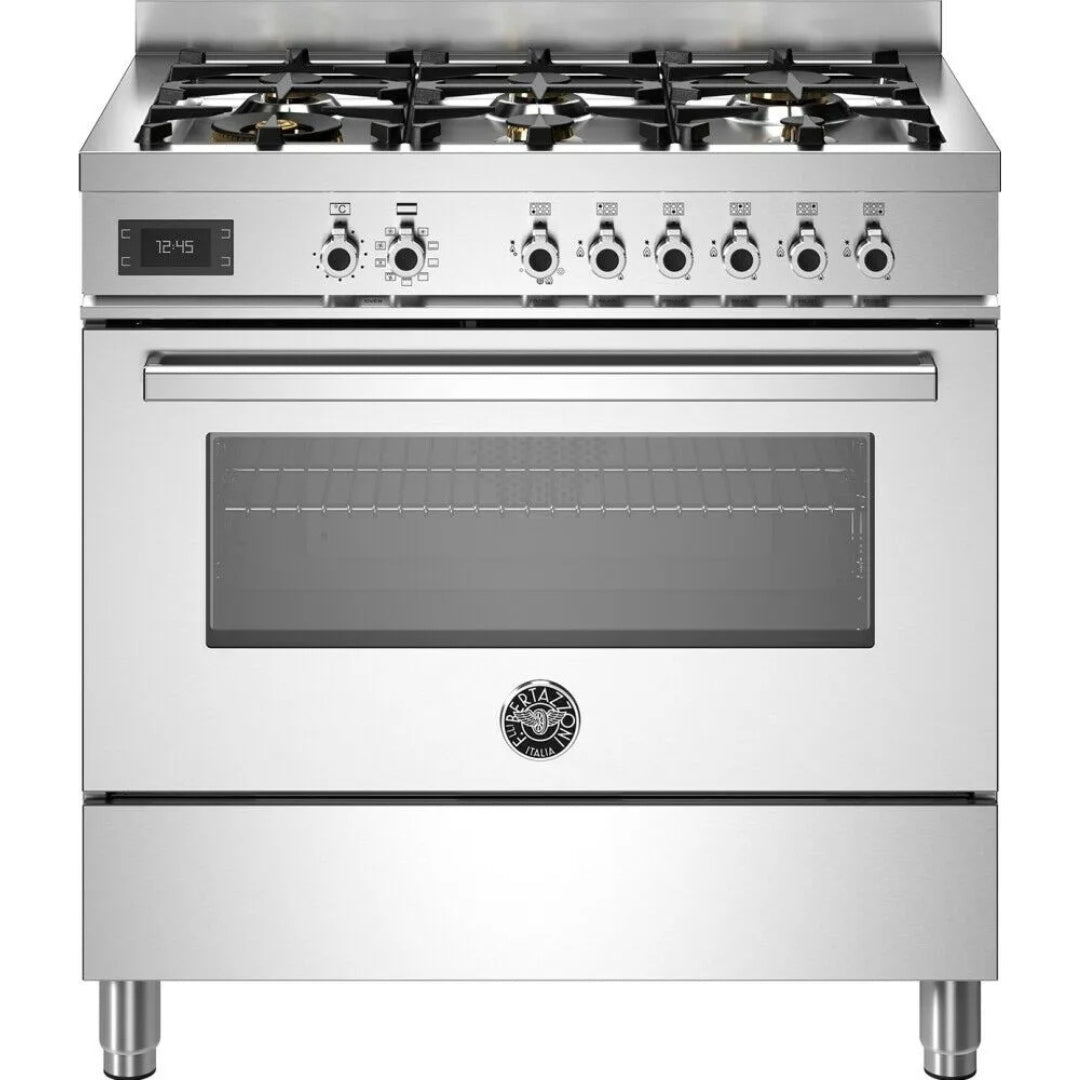 F.LLI BERTAZZONI PROFESSIONAL PRO96L1EXT Cucina da Accosto con Maxi Forno 6 Fuochi a Gas cm. 90 x 60