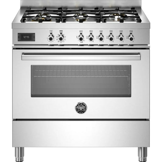 F.LLI BERTAZZONI PROFESSIONAL PRO96L1EXT Cucina da Accosto con Maxi Forno 6 Fuochi a Gas cm. 90 x 60
