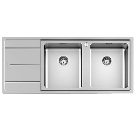 FOSTER 3212051 EVO Lavello Cucina 2 Vasche a Destra Incasso Sopratop Gocciolatoio Sx 116x50cm Inox