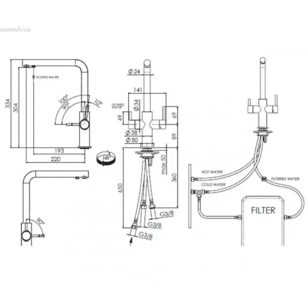 FRANKE NEPTUNE 115.0370.708 Miscelatore Cucina 2 Funzioni Acqua Filtrata Sahara 3 Vie