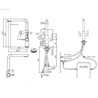 FRANKE NEPTUNE 115.0370.708 Miscelatore Cucina 2 Funzioni Acqua Filtrata Sahara 3 Vie