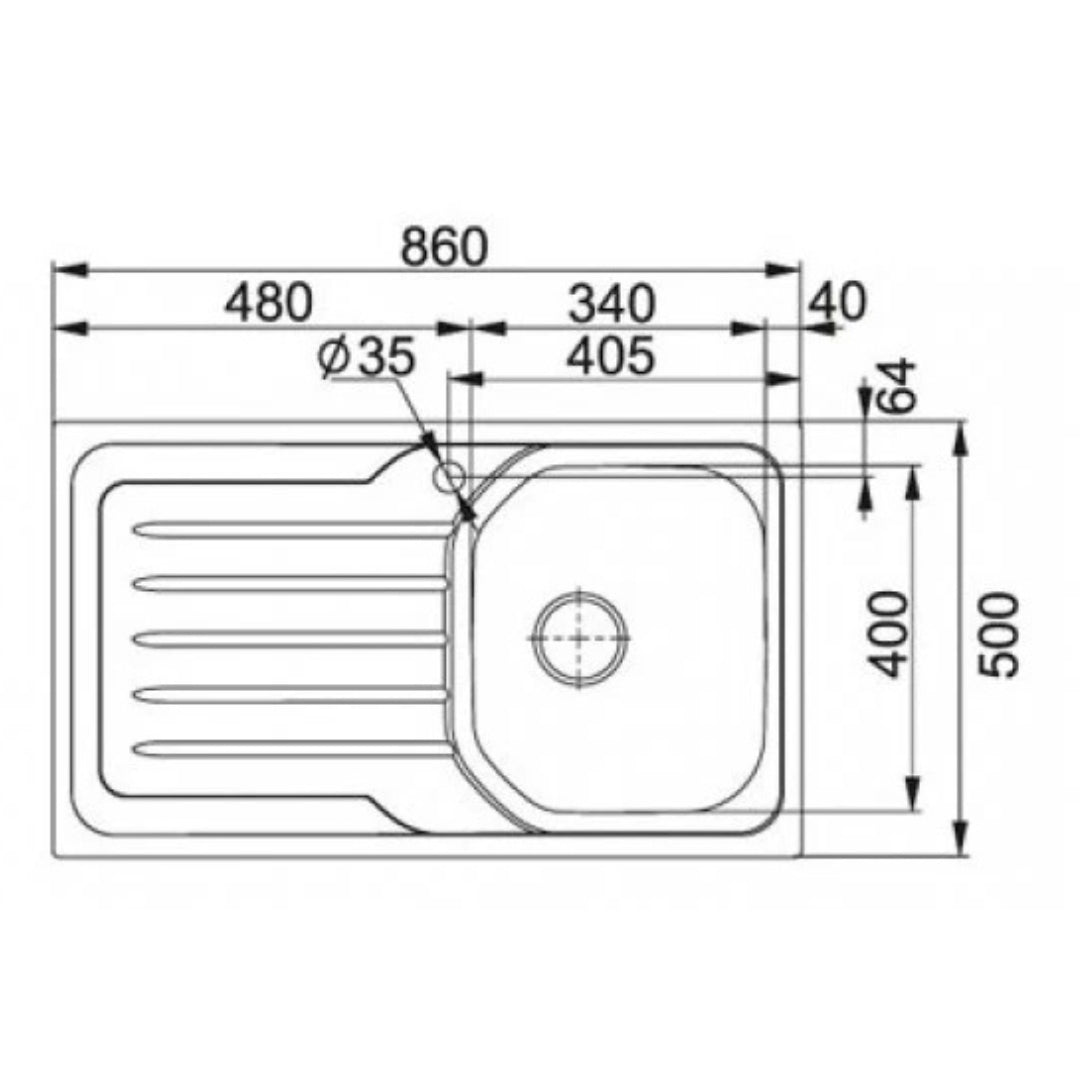 FRANKE ONDA LINE 101.0564.776 Lavello Incasso Inox 1 Vasca Destra Gocciolatoio Sinistra cm. 86 x 50