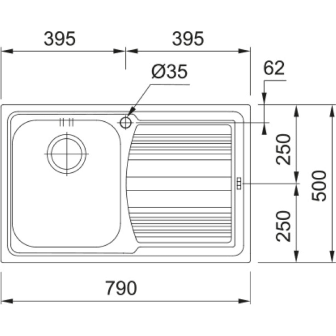 FRANKE LOGICA LINE 101.0086.232 Lavello Inox Dekor 1 Vasca Sinistra Gocciolatoio cm. 79 x 50