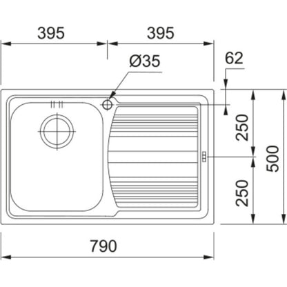 FRANKE LOGICA LINE 101.0086.232 Lavello Inox Dekor 1 Vasca Sinistra Gocciolatoio cm. 79 x 50
