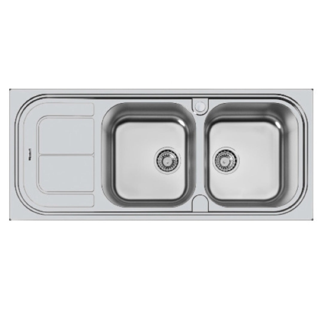 FOSTER SUN 2296061 Lavello Cucina 2 Vasche Gocciolatoio Sinistra Incasso Standard Inox cm. 116 x 50