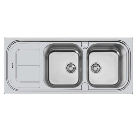 FOSTER SUN 2296061 Lavello Cucina 2 Vasche Gocciolatoio Sinistra Incasso Standard Inox cm. 116 x 50