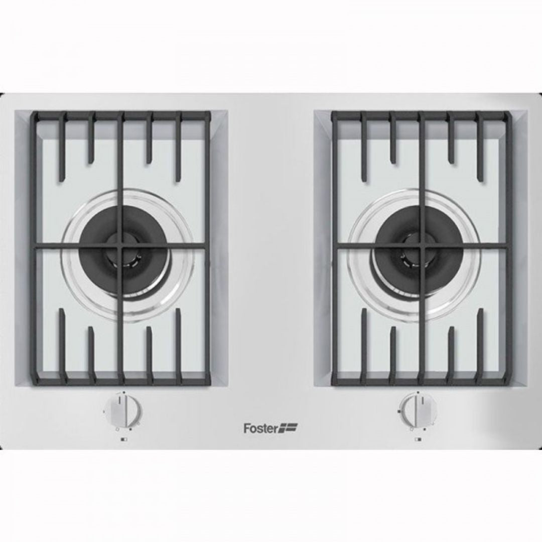 FOSTER 7203032 Piano Cottura Gas 2 Fuochi Inox Satinato Griglie Ghisa Dual 5 Kw cm. 76 x 50