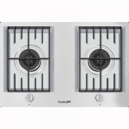 FOSTER 7203032 Piano Cottura Gas 2 Fuochi Inox Satinato Griglie Ghisa Dual 5 Kw cm. 76 x 50