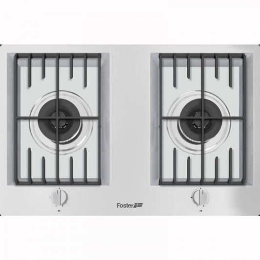 FOSTER 7203032 Piano Cottura Gas 2 Fuochi Inox Satinato Griglie Ghisa Dual 5 Kw cm. 76 x 50