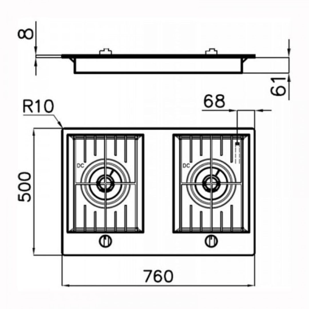 FOSTER 7203032 Piano Cottura Gas 2 Fuochi Inox Satinato Griglie Ghisa Dual 5 Kw cm. 76 x 50