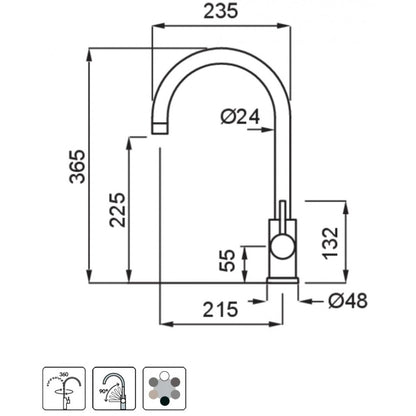 ELLECI MGKCLO59 Rubinetto Cucina Miscelatore Monocomando Lavello Antracite G59